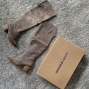 LUCKY BRAND Tan Suede Over The Knee Heeled Boot IOB